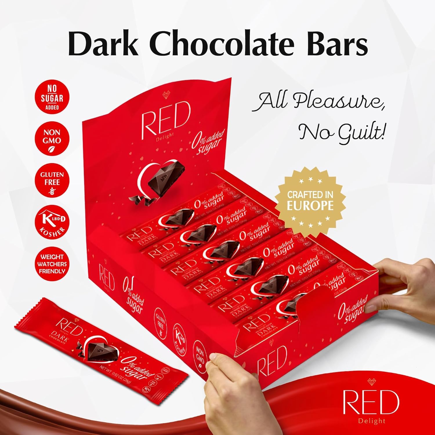 Red Delight Dark Chocolate Snack Size Bars - 0.92 oz, Pack of 24, Diamond-Shaped Keto Chocolate Bars - Keto Candy - Birthday Gift with 14” Plush Teddy