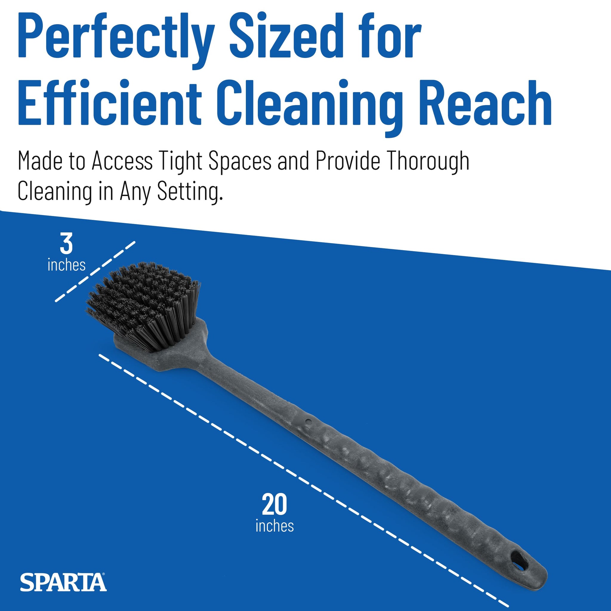 SPARTA 40501EC03 Plastic Large Scrub Brush, Kitchen Brush, Utility Brush With Long Handle For Cleaning, 20 Inches, Black
