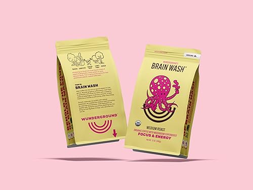 Wunderground's Brain Wash Medium Roast Organic Ground Coffee with Mushroom SuperBoost (12 oz Bag)