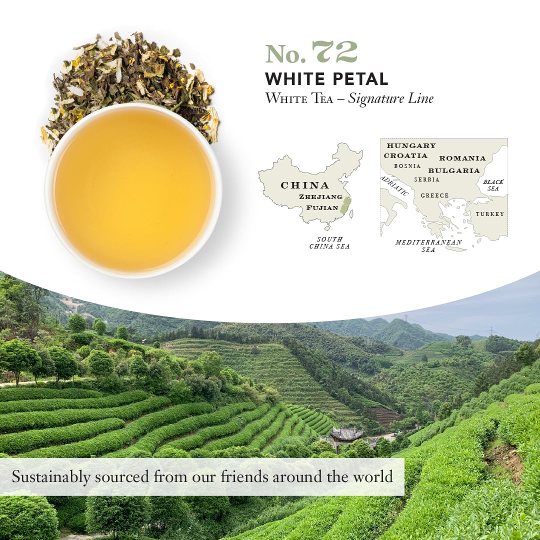 Smith Teamaker White Petal No. 72, Caffeinated, Sugar-Free, Sustainably Grown, Full Leaf White Tea Bags, 15 Sachets, 1.06oz Each