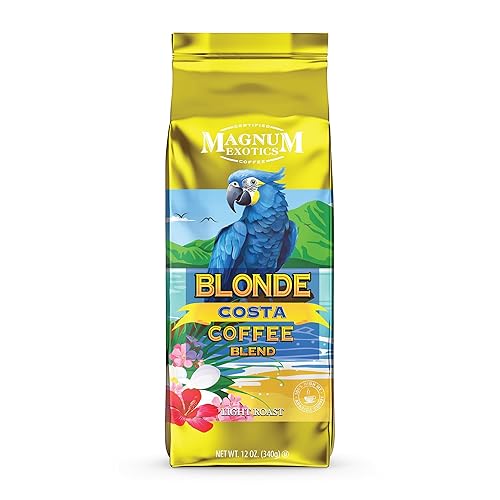 Magnum Exotics Coffee Blonde Costa Blend - Light Roast, Whole Bean Coffee, Made from 100% Arabica Beans, Rich & Smooth Flavor, Fresh Roast - 12 Oz Bag