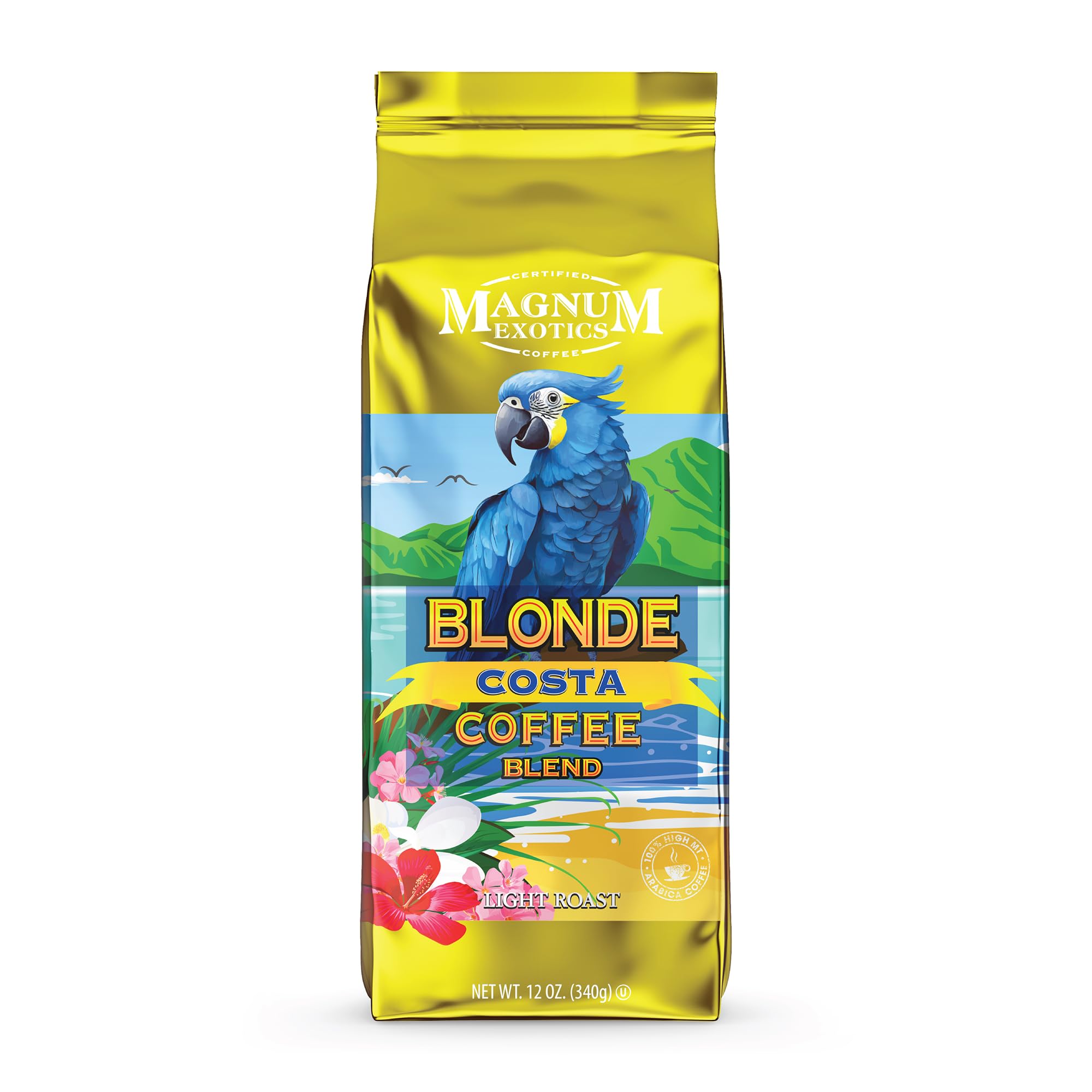 Magnum Exotics Coffee Blonde Costa Blend - Light Roast, Whole Bean Coffee, Made from 100% Arabica Beans, Rich & Smooth Flavor, Fresh Roast - 12 Oz Bag
