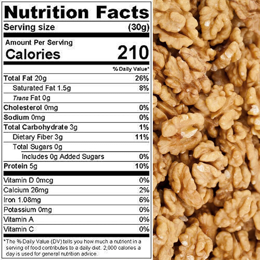 Walnuts, "FRESH N' TASTY" Halves and Pieces Raw, Low-Carb, High-Protein, shelled Fresh, Healthy snack, Gluten free, Dietetic, Vegan, Packed in a 5
