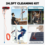 Akynjtbca 26ft Window Cleaning Kit, Solar Panel Cleaning Brush & Squeegee Kit, Aluminum Extendable Water Fed Pole Kit, Outdoor Window Washing