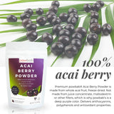 powbab Acai Berry Powder - 100% Organic Acai Powder. Freeze Dried, Unsweetened from Brazil. Pure Superfood. Rich in Antioxidants, Perfect for Fruit
