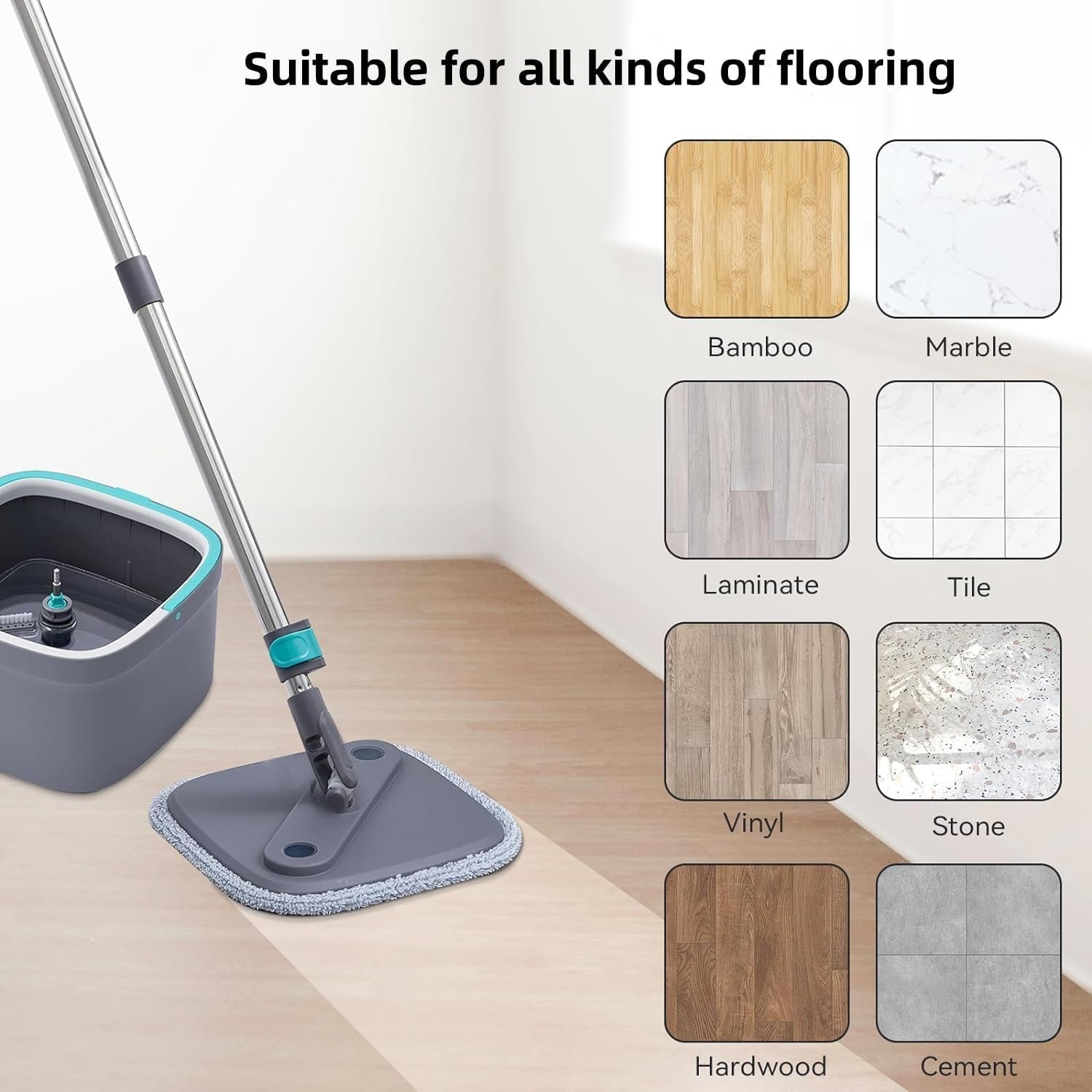True & Tidy® 2-Pack 9 inch Extra Thick Microfiber Pad Refill for SPIN-800 TrueClean Mop & Bucket Square, Compatible with M16 and Most Square Spin Mop