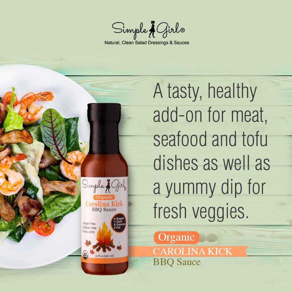 Simple Girl Carolina Style BBQ Sauce - Low Calorie, Sugar-Free, Vegan Friendly, Gluten Free, Fat Free, MSG Free - 12 oz Bottle (1 Pack)
