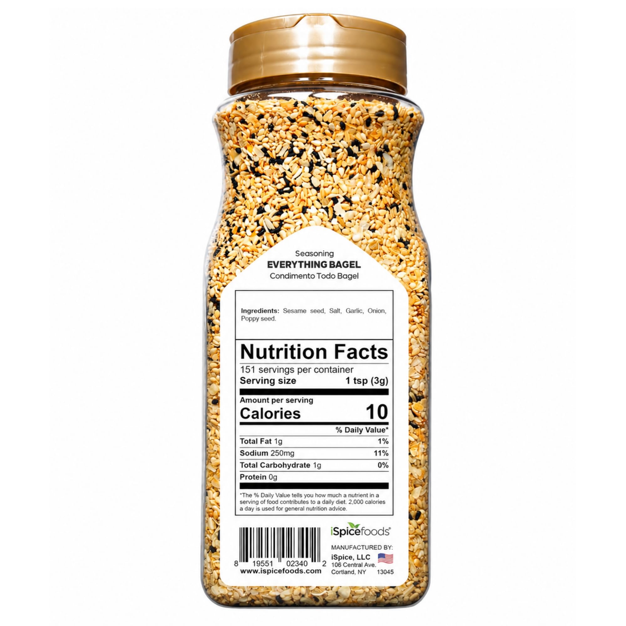 iSpice Blend | Bagel Topping Seasoning | 16 oz | Bulk Size | Mixed Spices & Seasonings | Kosher
