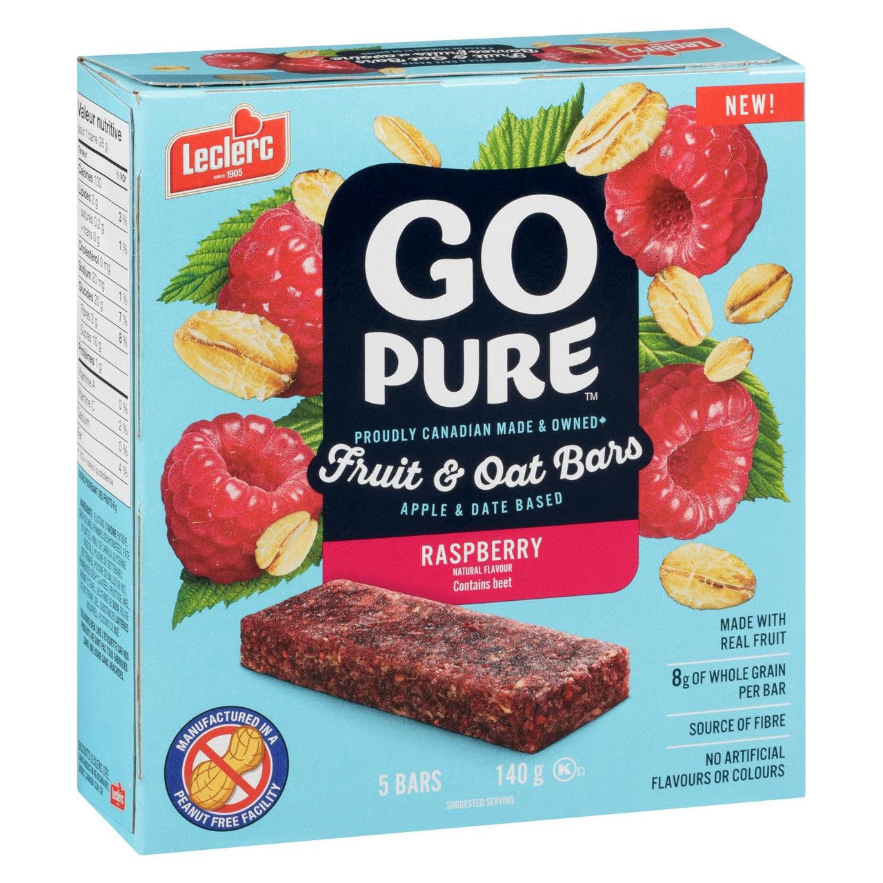 GO PURE Raspberry Fruit & Oat Bars, 140 GR