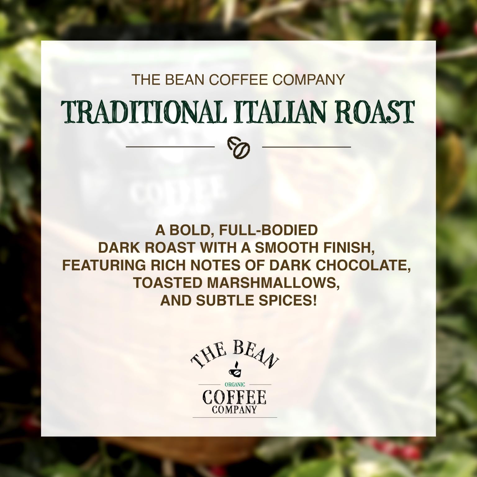 The Bean Organic Coffee Company Il Chicco (Traditional Italian Roast), Dark Roast, Ground Coffee, 5-Pound Bag,Café molido tostado organico