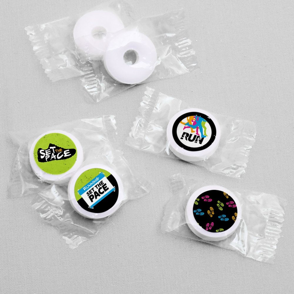 Big Dot of Happiness Set the Pace - Running - Track, Cross Country or Marathon Party Round Candy Sticker Favors - Labels Fit Chocolate Candy (1 Sheet