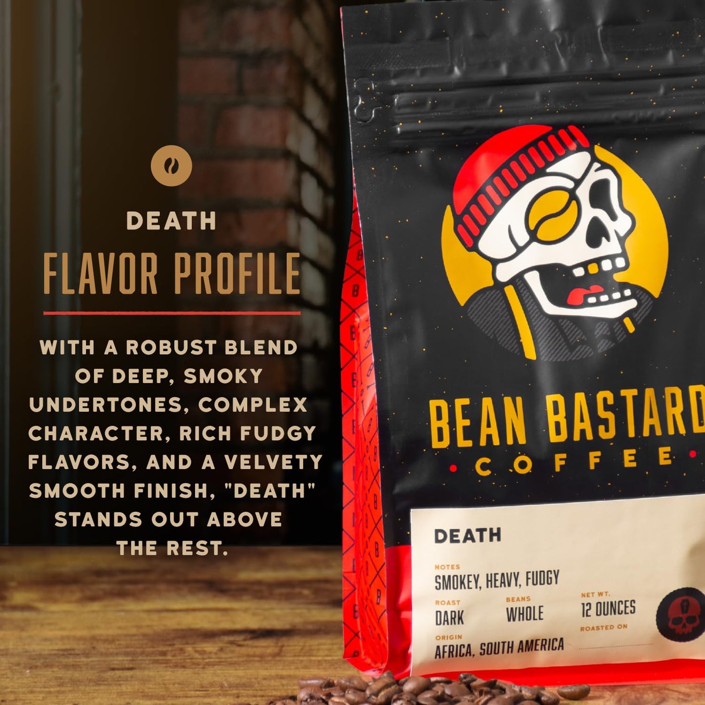 Bean Bastard Coffee DEATH Blend Dark Roast Coffee Beans | Premium Whole Bean Coffee with Smokey Undertones and Rich Fudge Flavor | Blend of Ethically