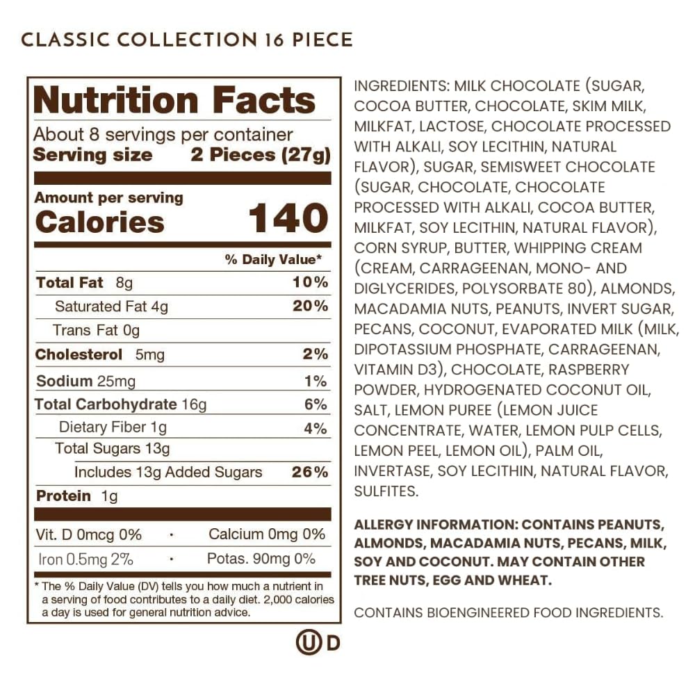 Ethel M Chocolates Classic Collection 32 Piece Premium Milk and Dark Chocolate Assortment in Round Copper Gift Box - Chewy Caramel, Macadamia, Pecan