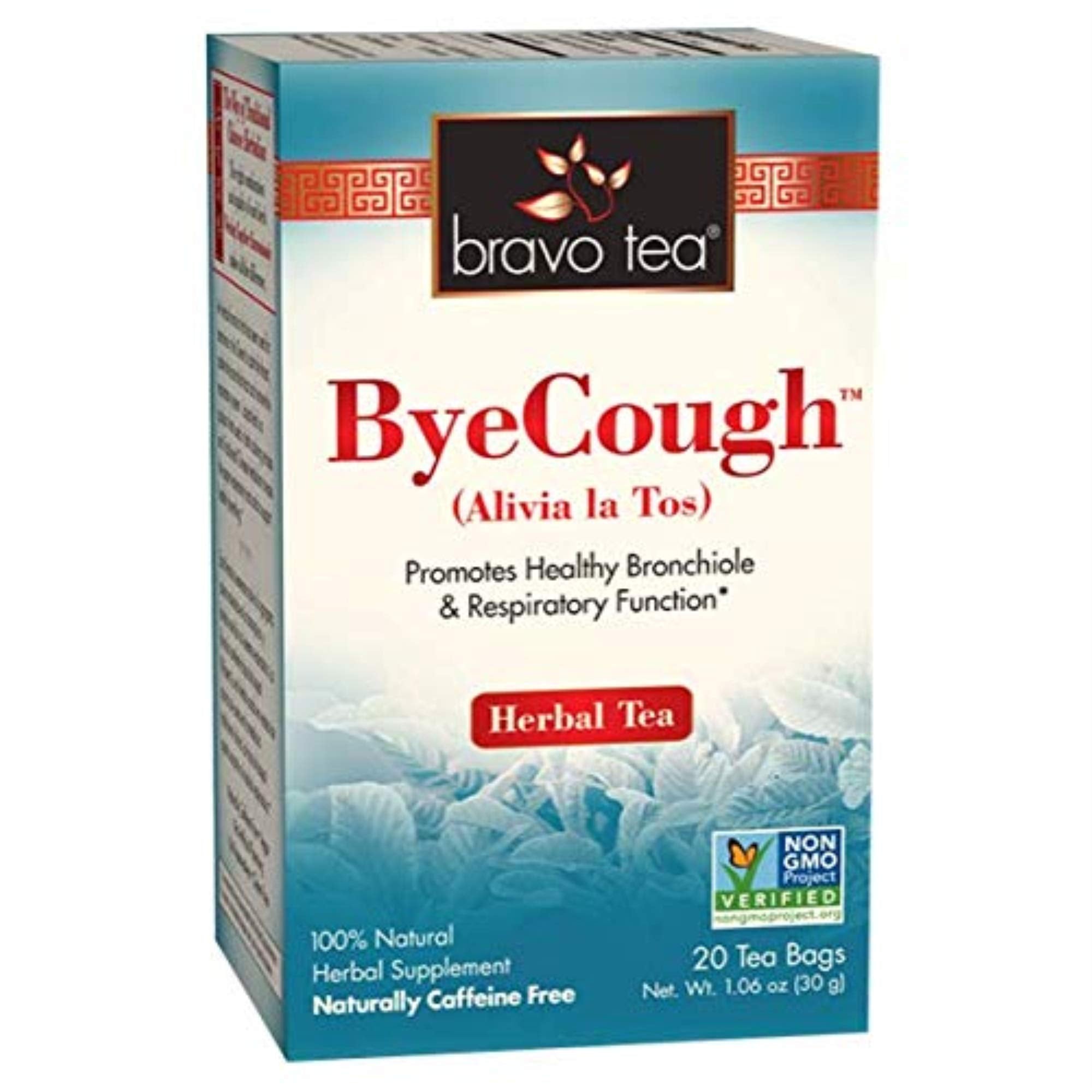 Bravo Tea Bye Cough Herbal Tea Caffeine Free, 20 Tea Bags