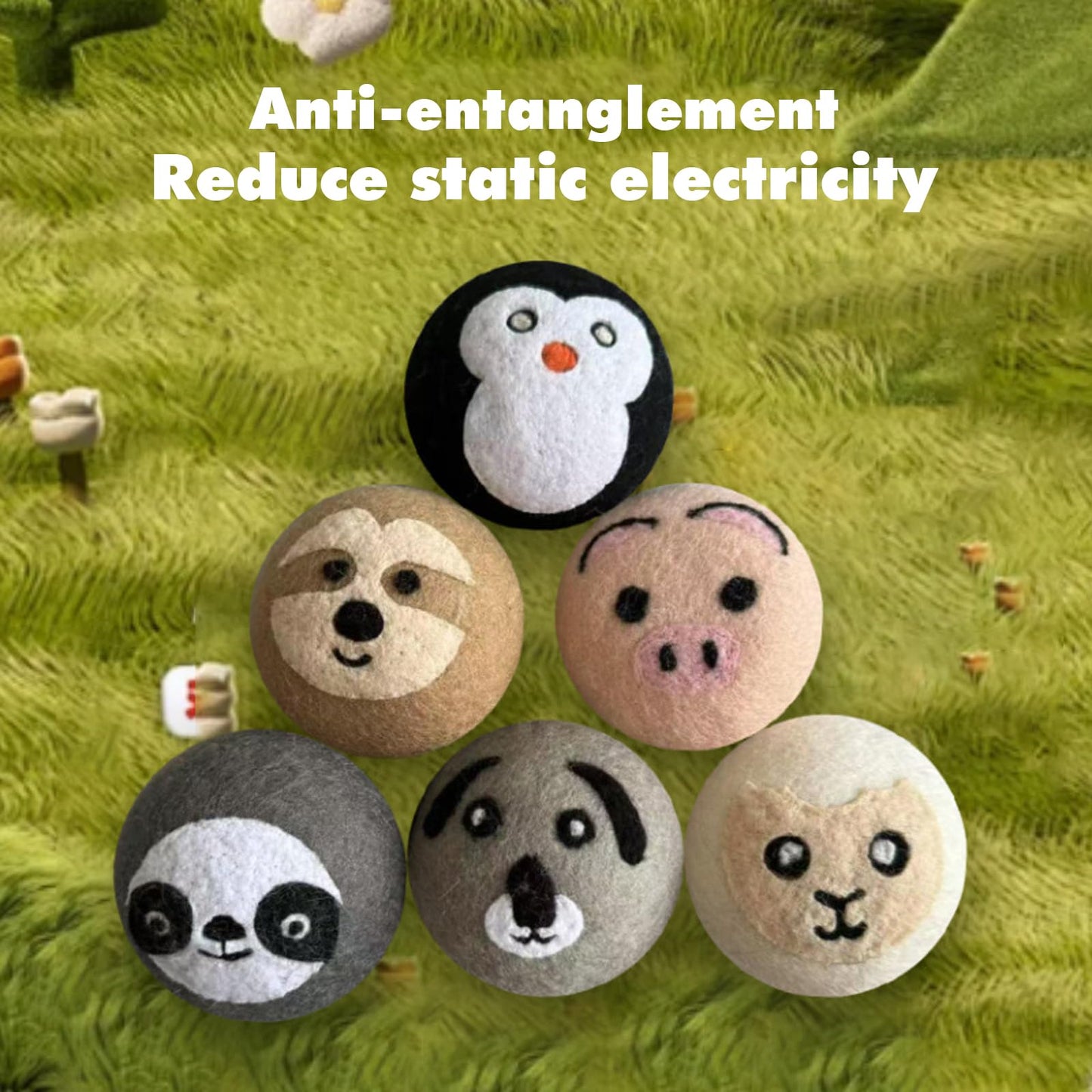KALWEL 6 PCS Animal Wool Dryer Balls - Reusable Fabric Softener Dispenser Balls, Natural Downy Felt Drying Balls for Laundry (Cute Animal Shapes)