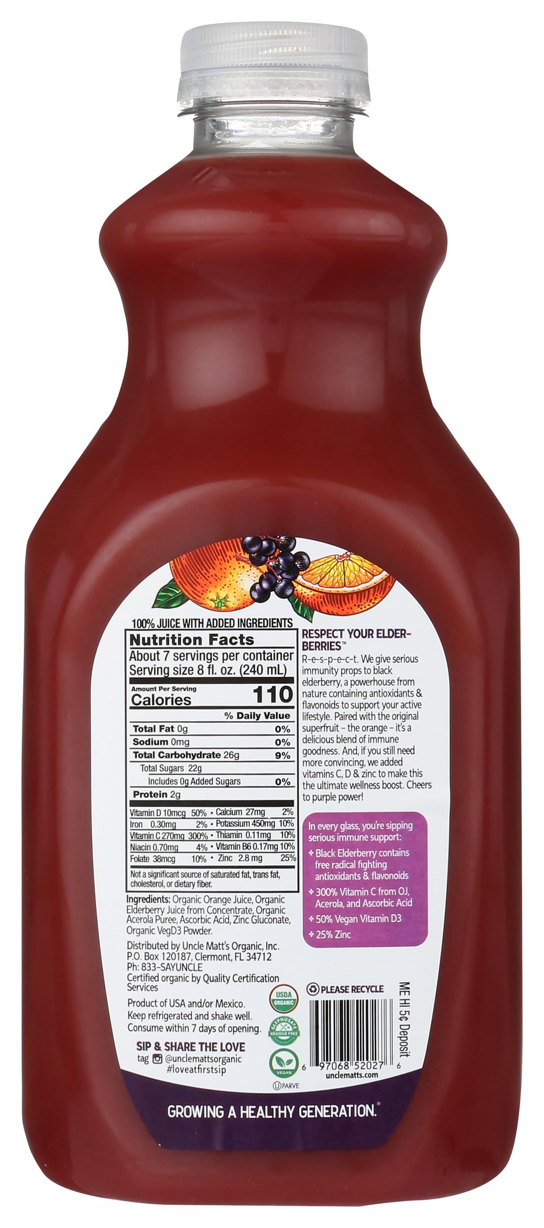 Uncle Matts Organic Ultimate Immune Orange Elderberry Zinc Juice, 52 FZ
