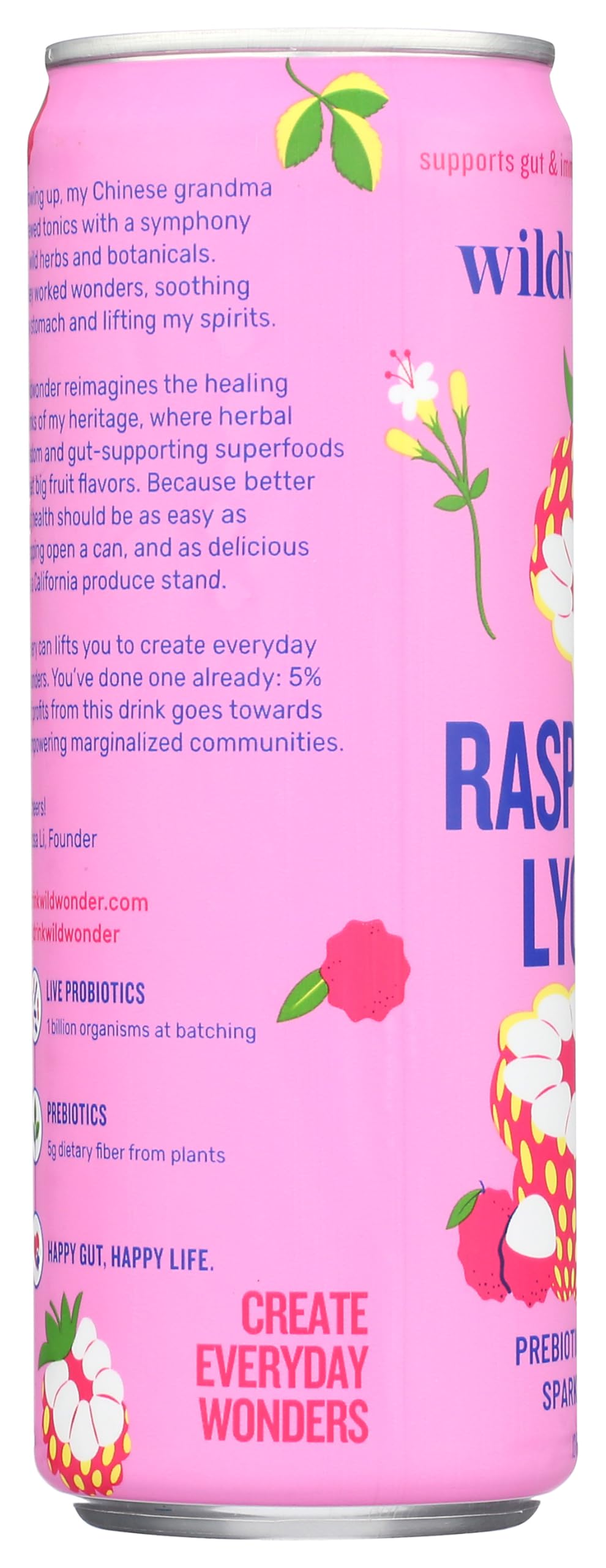 Wild Wonder Organic Raspberry Lychee Sparkling Probiotic Drink, 12 FZ