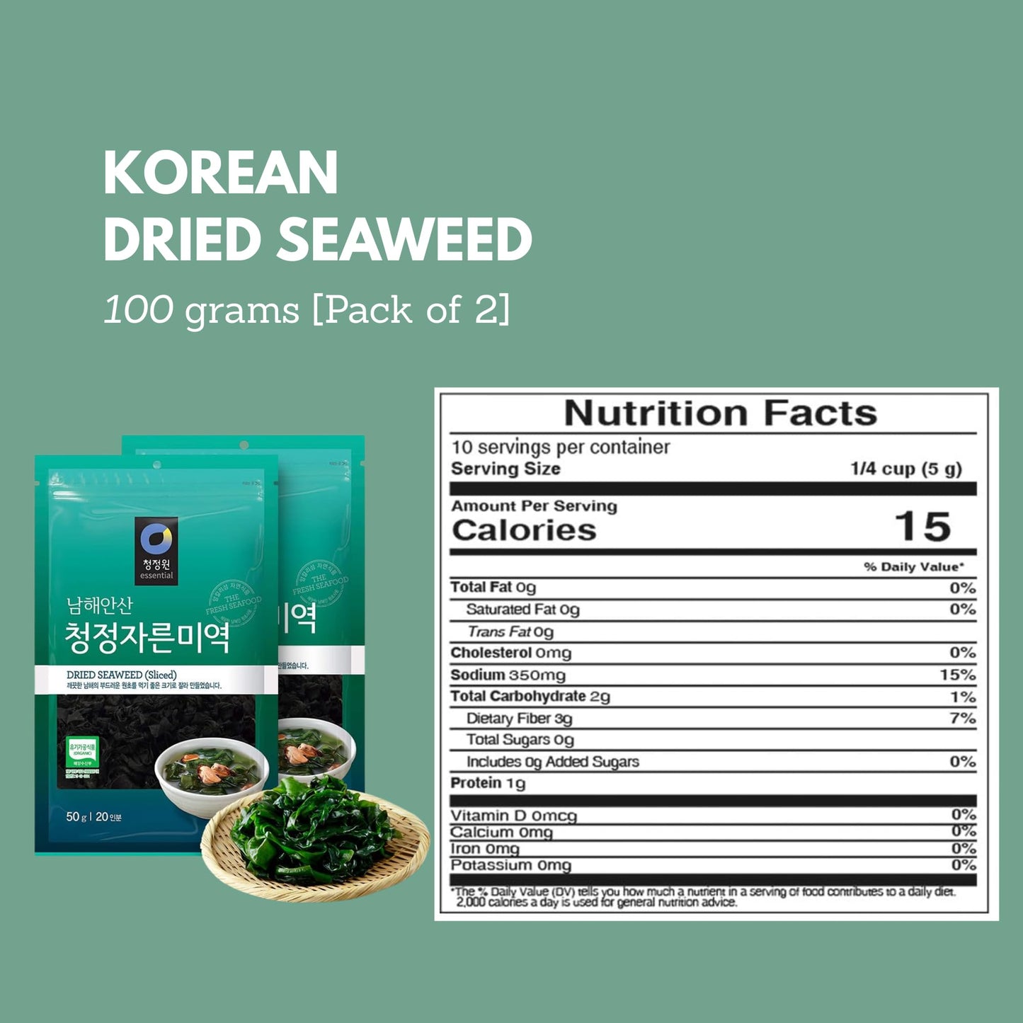 Dried Seaweed Miyeok | Premium Korean Baby Wakame Cut Flakes for Miyeokguk Soup, Miso Soup | Clean South Sea (Namhae) Harvest | 20 Servings | Expands