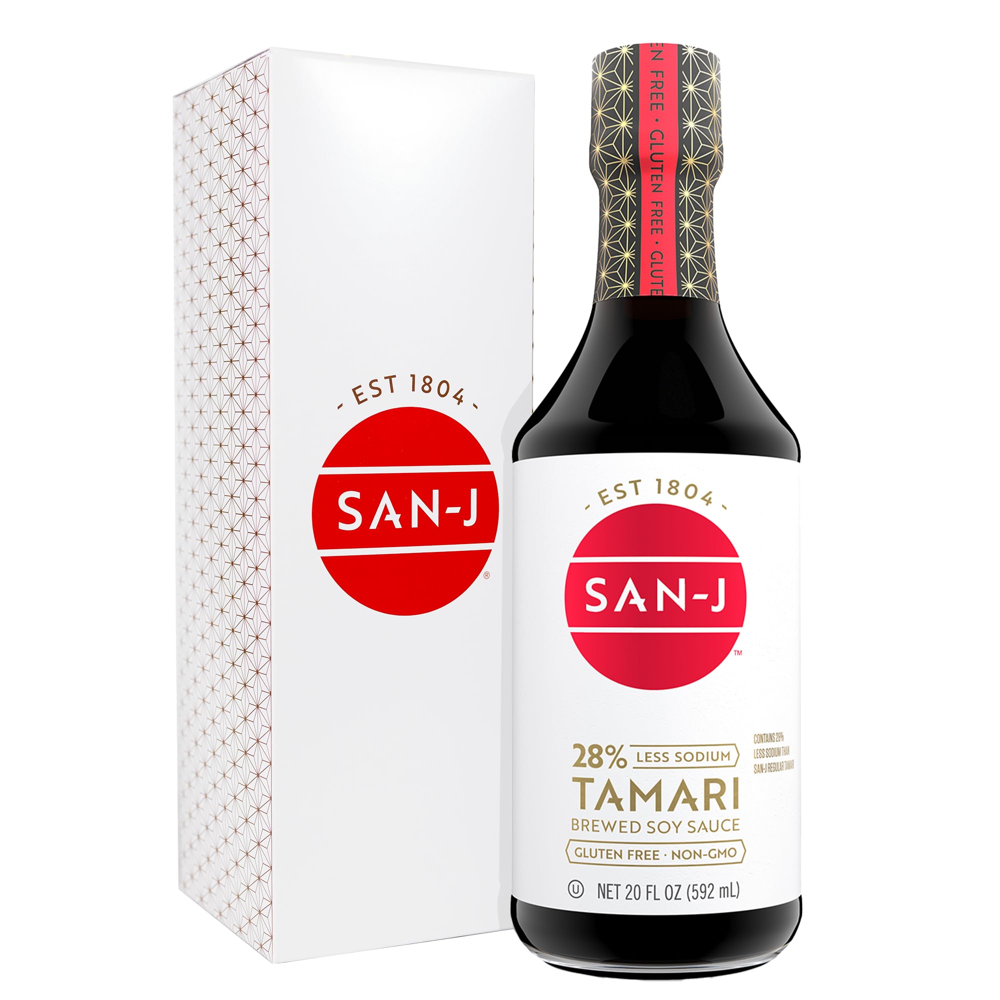 San-J - Gluten Free Tamari Soy Sauce with 28% Less Sodium - Specially Brewed - Made with 100% Soy - 20 oz. Bottle