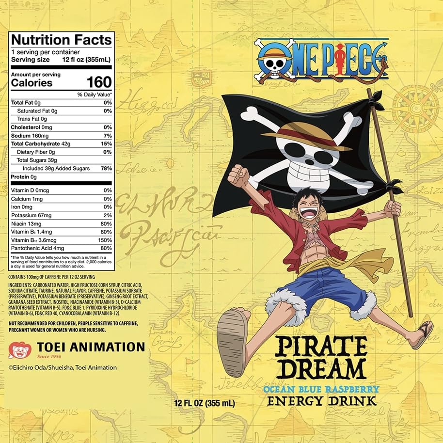 ONE PIECE PIRATE DREAM BLUE RASPBERRY ENERGY DRINK 12oz