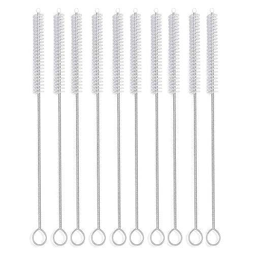 12 Inch Extra Long Straw Brush Cleaner (10 Pack), Flexible Nylon Tube Cleaning Brushes with 0.4 Inch Bristle Head, Rust-Proof Stainless Steel Wire