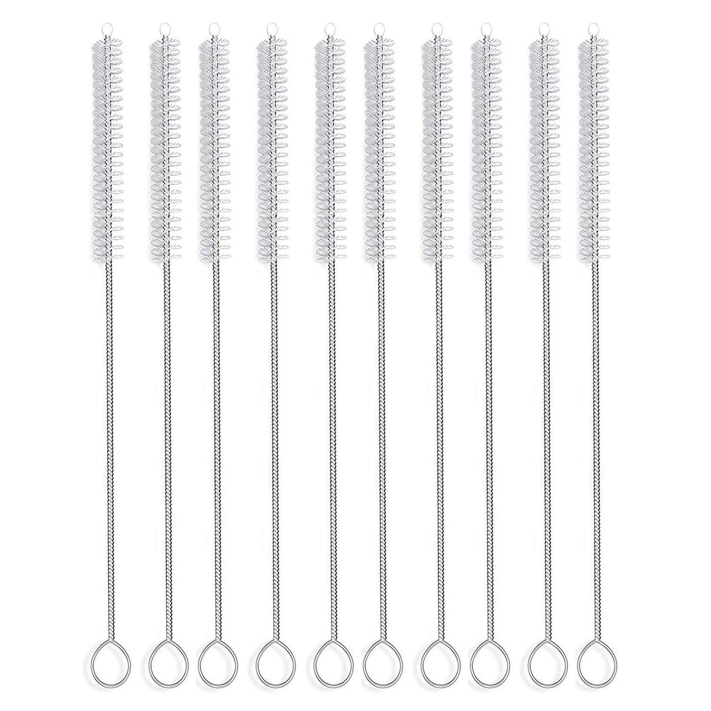Long Straw Brush Cleaner (10 Pack), Flexible Nylon Tube Cleaning Brushes with 0.4" Bristles, Rust-Proof Stainless Steel Wire Washer for Reusable