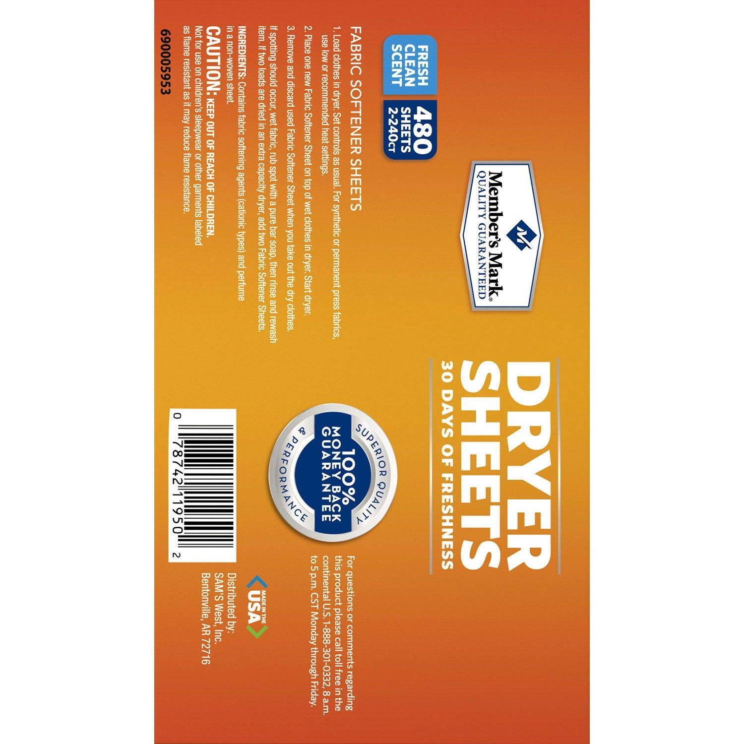 Member's Mark Fabric Softener Sheets (480 ct.)
