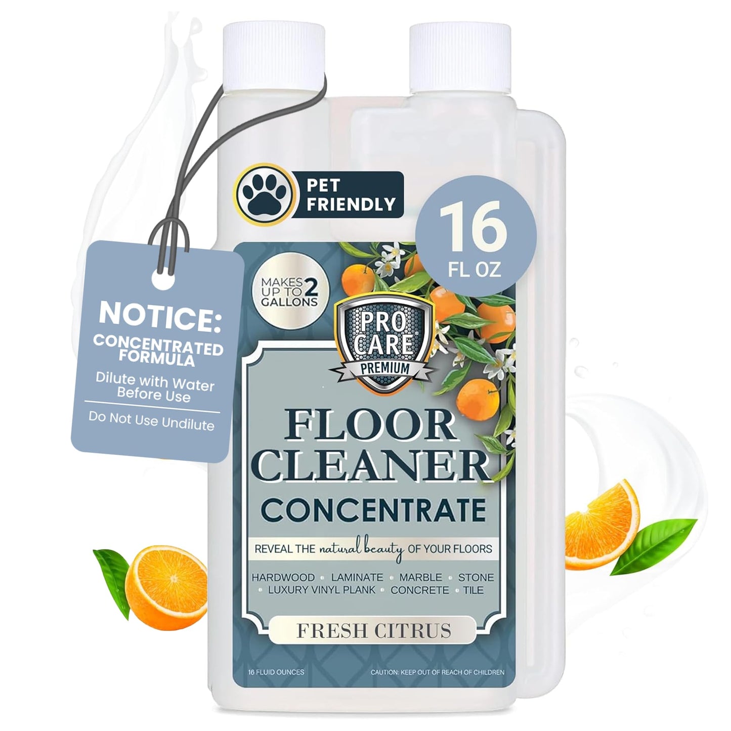 ProCare Citrus Floor Cleaner Concentrate (Made in USA) | Streak-free Cleaner for Vinyl, Wood, Tile, Stone & Laminate Floor Cleaner For Mopping