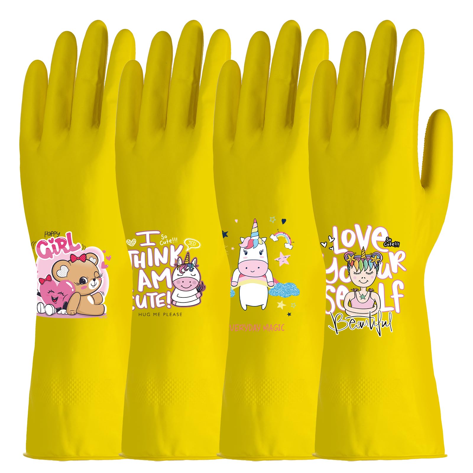 ROYIPAI 4 Pairs Kitchen Rubber Cleaning Supplies Cute Patterns Gloves Household Cleaning Gloves For Dishwashing (so cute serial 1, Large)