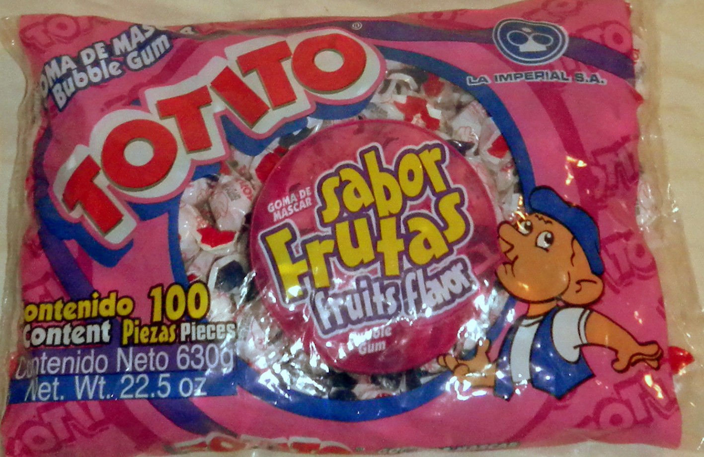 Totito Sabor Frutas - Fruits Goma De Mascar Bubble Gum 100 Pcs Net. Wt. 22.5oz