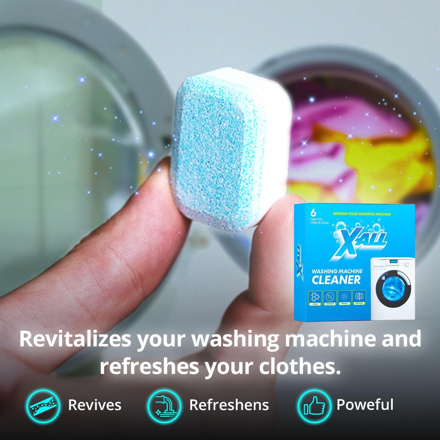 X-ALL Washing Machine Cleaner - Deep Cleaning Tablets, Cleans and refreshes the interior, Limescale and Mineral-Buildup - Deep Cleans Dirt for HE