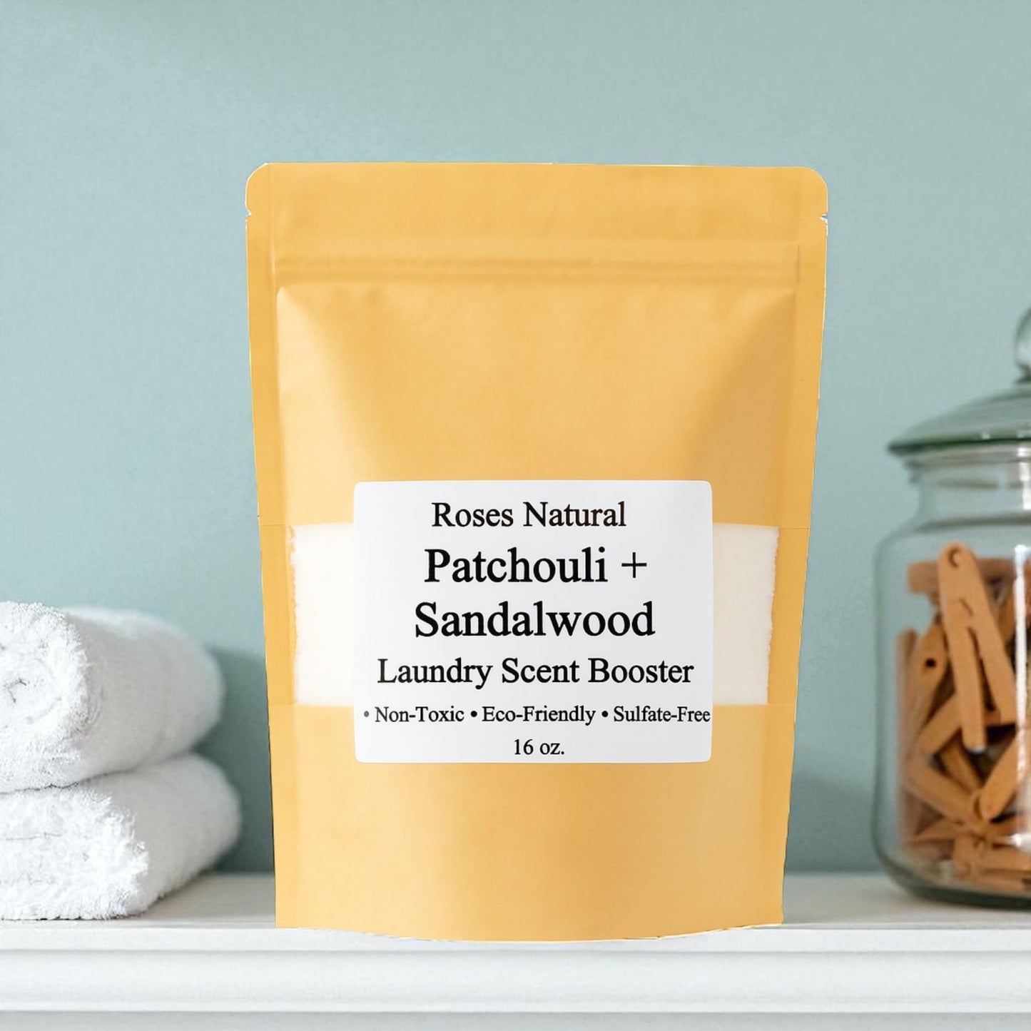 Roses Natural Patchouli + Sandalwood Laundry Scent Booster, 16 oz - Plant-Based, Essential Oil Scented, Sulfate-Free, Non-Toxic, In-Wash Fragrance