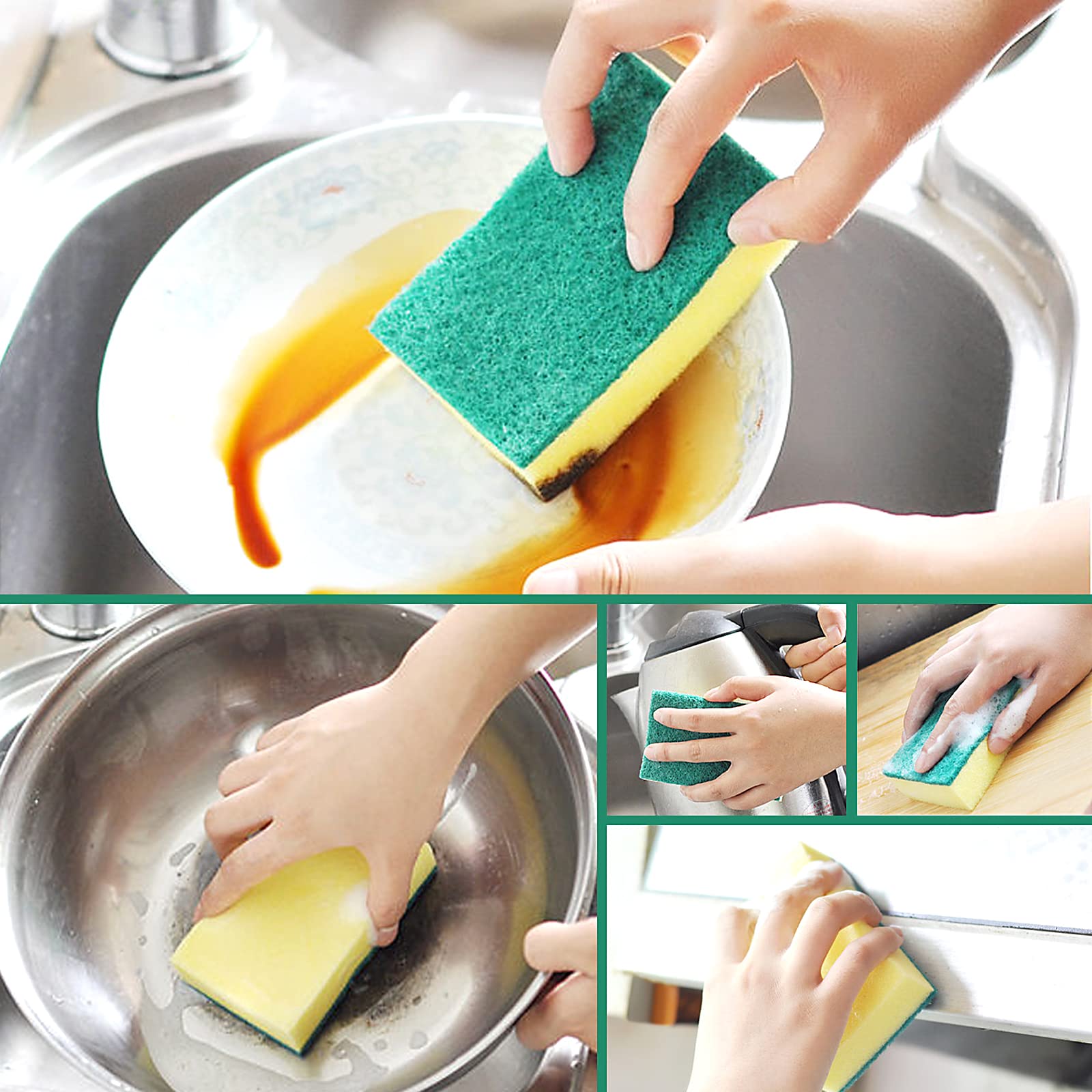Individually Wrapped Sponges, Kitchen Dishwashing Sponge Bulk, Non Scratch Dishes Scouring Pad Dishcloth, Odor-Free Sponge Wipes for Household
