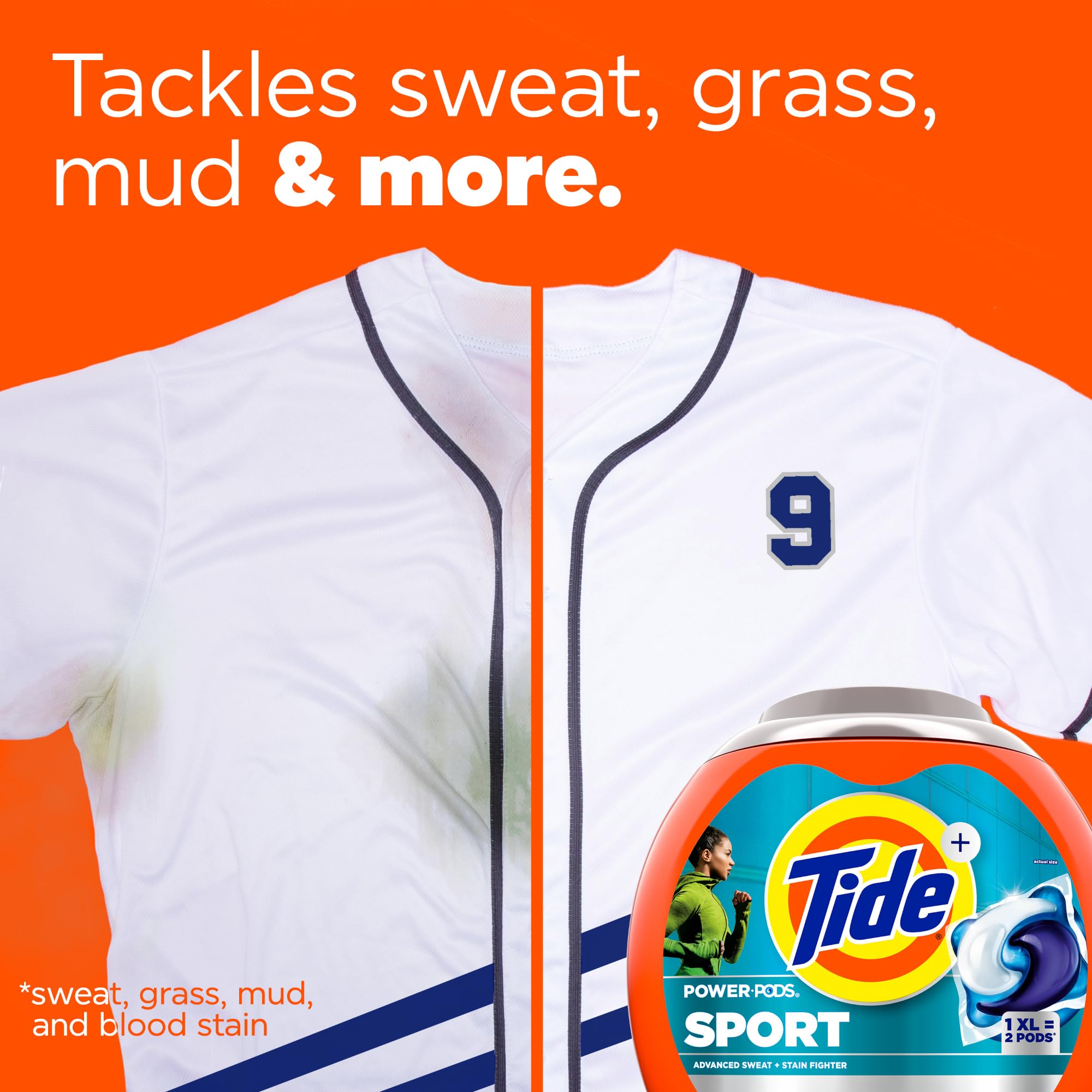 Tide Power Pods Sport Laundry Detergent Pacs, 45 Count, Advanced Sweat + Stain Fighter