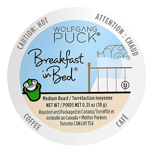 Wolfgang Puck Coffee Single Serve Capsules, Medium Roast, Compatible with Keurig K-Cup Brewers, Breakfast in Bed, 18 Count