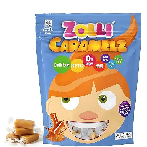 Zolli Caramelz Sugar-Free Candy - Creamy, Chewy, Dye-Free, Keto & Diabetic-Friendly Healthy Candy, Dentist-Approved Treats for Kids, 3 oz
