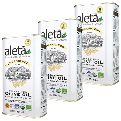 Aleta Farms Extra Virgin Olive Oil, USDA Organic, Single Estate PDO Polyphenol Rich, Cold Pressed, Global Gold Awards, Kosher, 33.8 Fl oz, (1 Ltr)