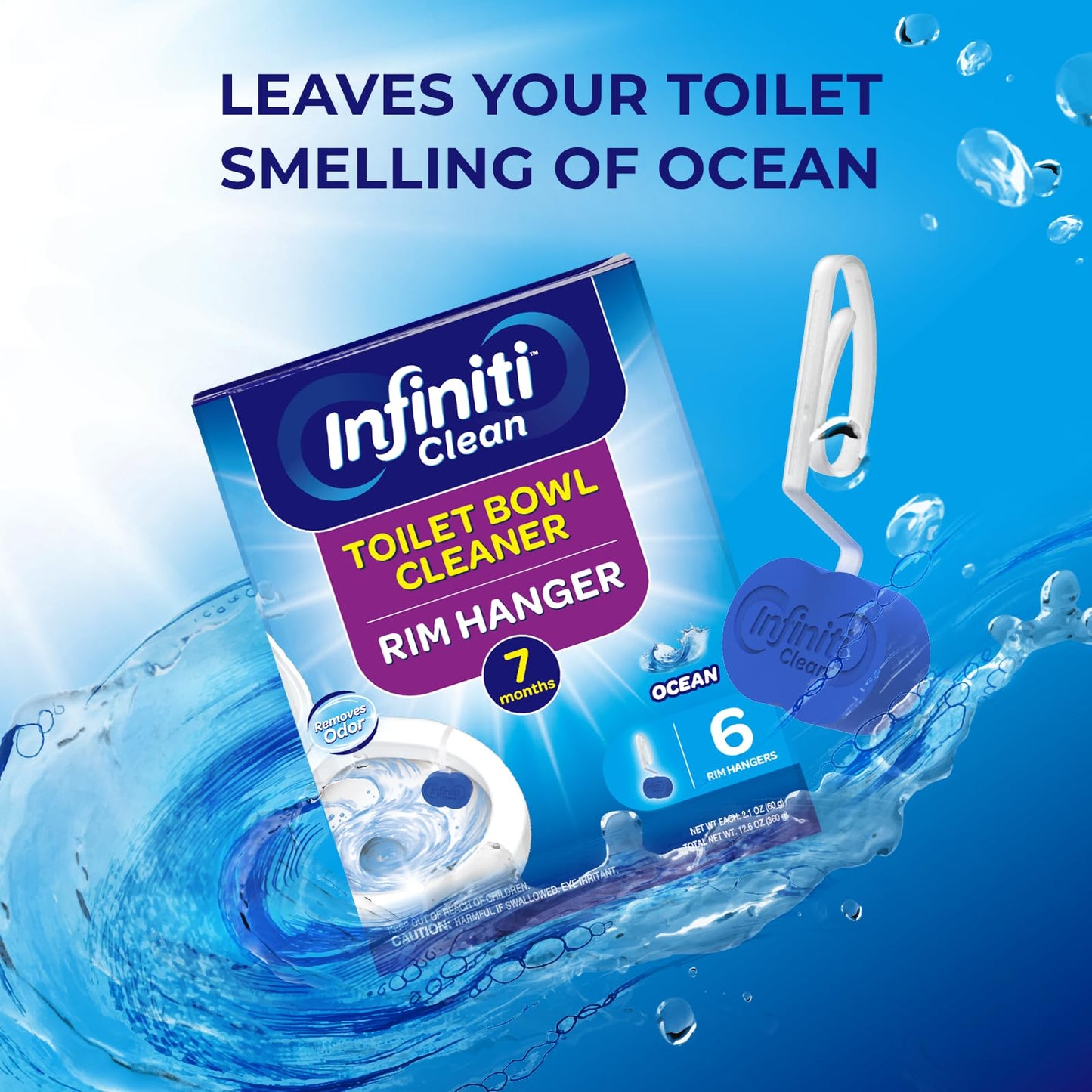 Infiniti Clean Toilet Bowl Cleaner Rim Hanger, 6 Count Automatic Bowl Toilet Cleaner, Cleans and Freshens Toilet Bowl, 7 Month (Ocean)