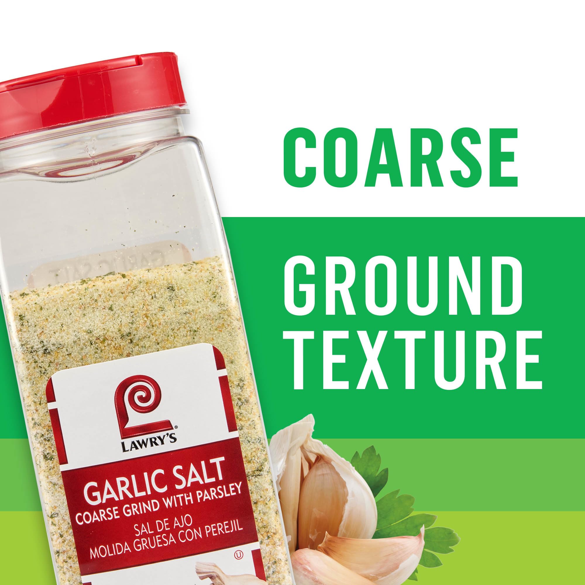 Lawry's Coarse Grind Garlic Salt with Parsley, 28 oz - One 28 Ounce Container of Garlic Salt and Parsley Seasoning for Beef, Poultry, Stir-Fry