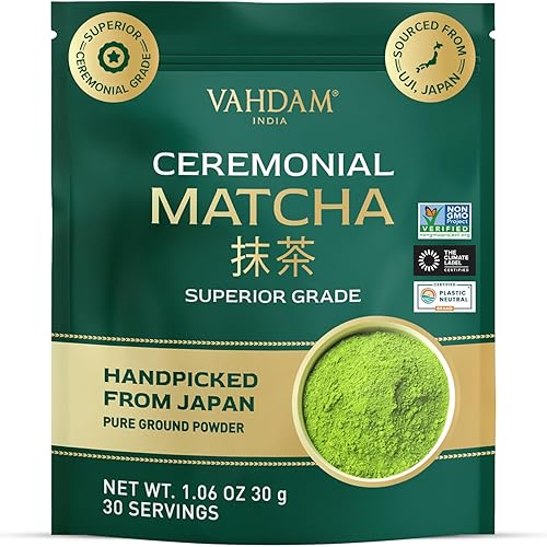 VAHDAM Ceremonial Matcha Green Tea Powder (30g) | Certified Ceremonial Grade Japanese Matcha | Handpicked from Uji, Japan | Smooth & Balanced Taste