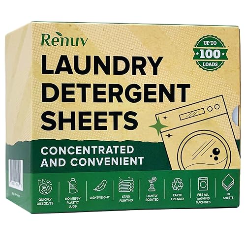 Renuv Laundry Detergent Sheets up to 100 Loads - Eco Friendly, Sustainable, Biodegradable & Liquidless Strips, 50 Sheets