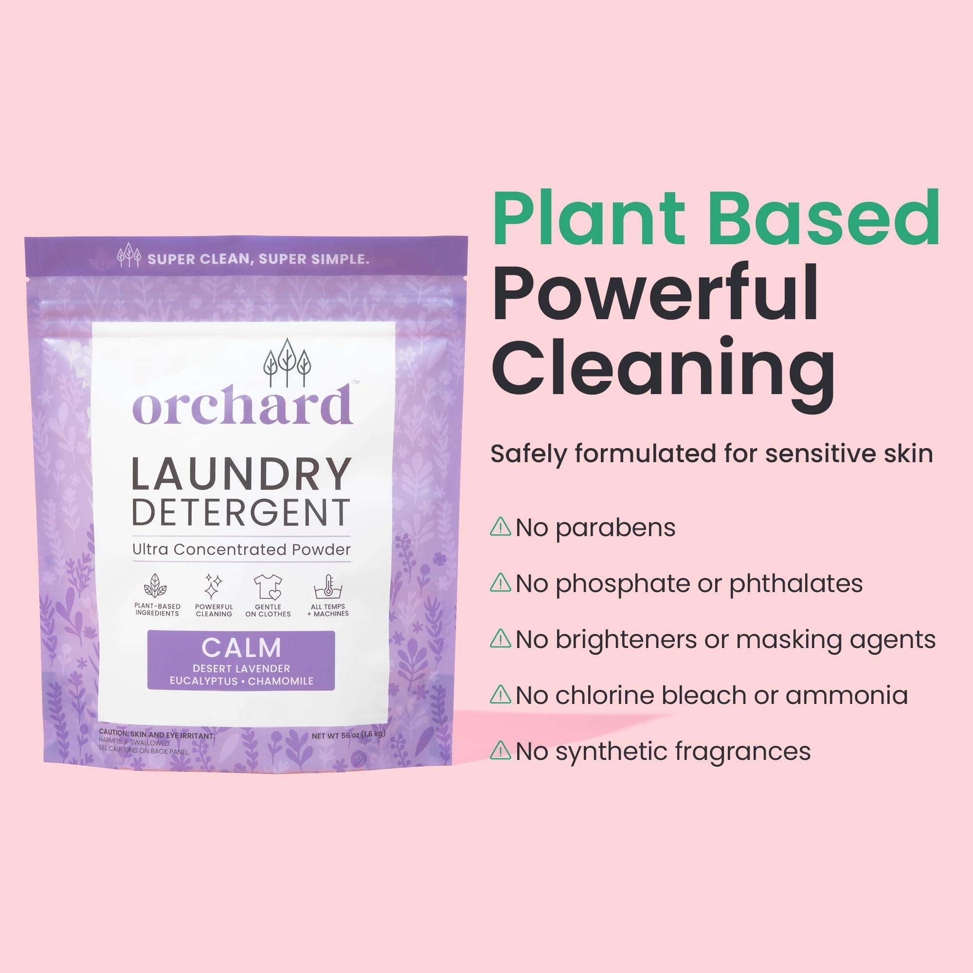 Orchard Laundry Detergent Powder Natural Deep Cleaning Laundry Powder for Sensitive Skin - Lavender Chamomile - Plant Based Effective Ingredients - 90