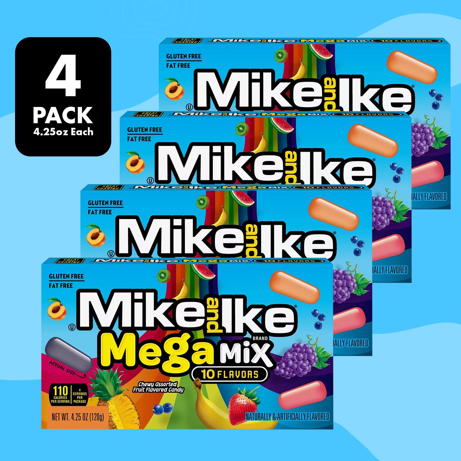 Mike and Ike Mega Mix Candy, 4 Pack of Movie Theater Candy Boxes 4.25 OZ Each, Ideal Mike and Ike Candy for Your Favorite Films, Perfect Theater Box