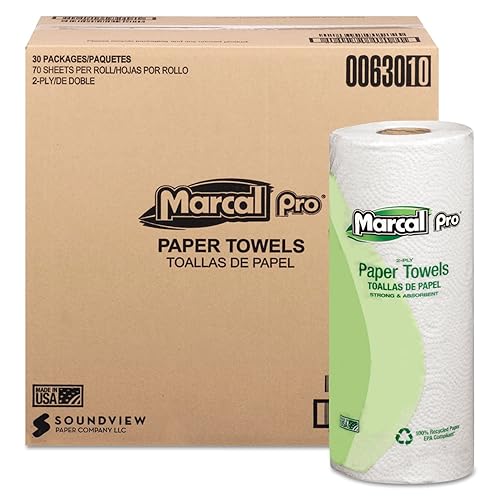 Marcal 630 100% Premium Recycled Towels, 2-Ply, 11 x 9, White, 70/Roll, 30 Rolls/Carton