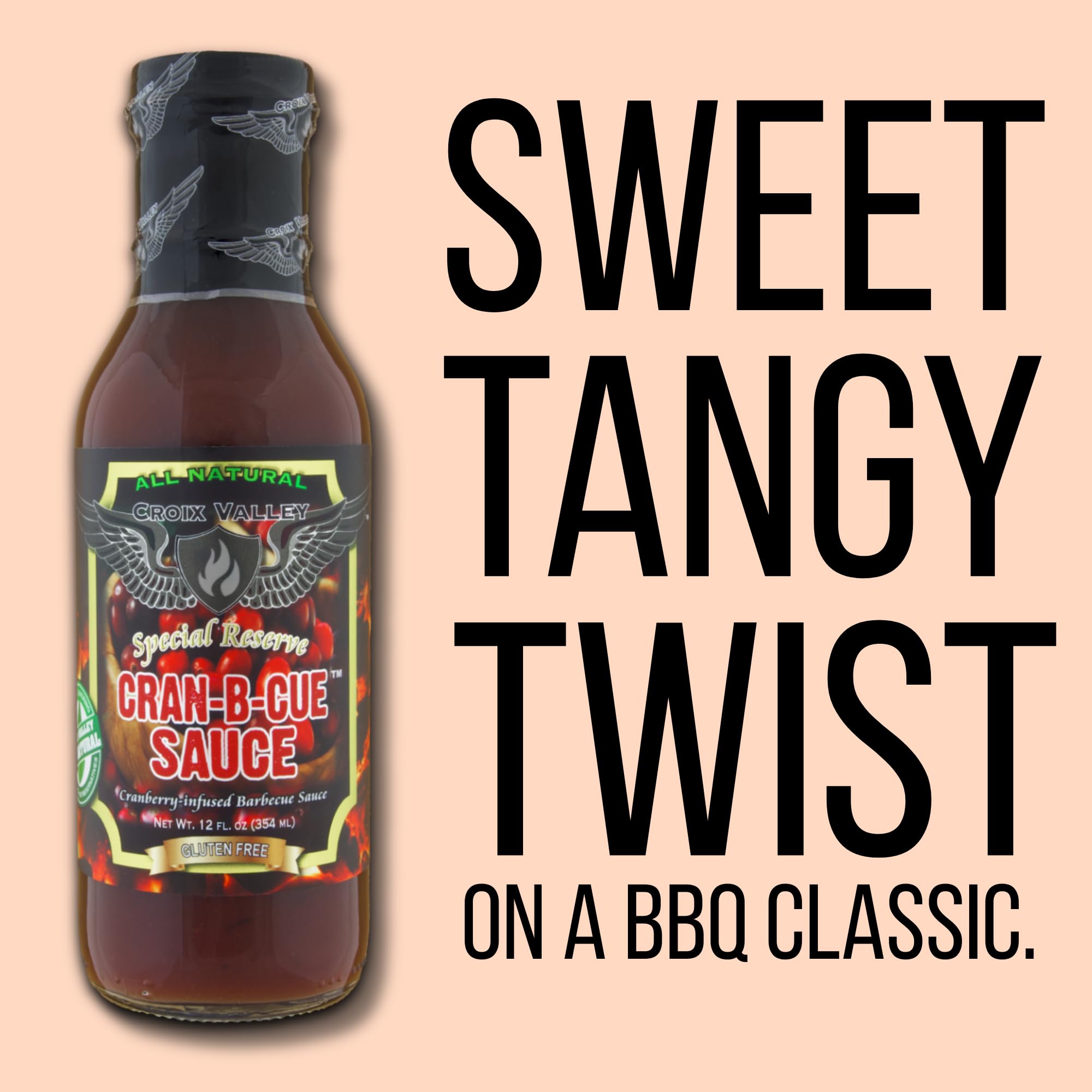 Croix Valley Cran-B-Cue™ BBQ Sauce - 3 Pack (12 oz Glass Bottles) - Real Cranberry Sweet & Tart Flavor - Gluten-Free, No MSG, No High Fructose Corn