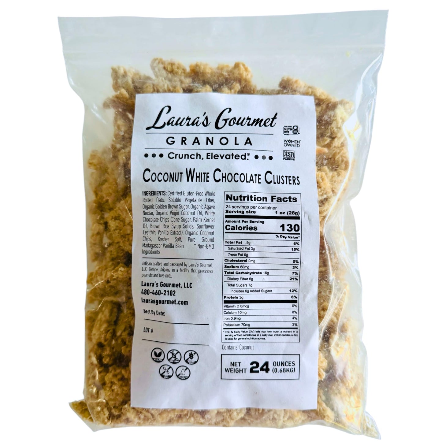 Laura’s Gourmet, Granola Snacking Clusters, Coconut White Chocolate, 24 oz. Bag - Organic, Vegan, Non-GMO Kosher & Certified Gluten-Free Snacks