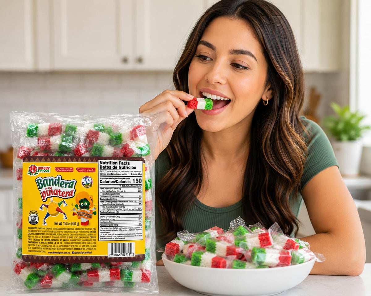 Bandera Piñatera Coconut Candy Flags - Traditional Mexican Coconut Candy, Individually Wrapped Treats, 50 Pieces, 15.8 oz