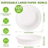FEHHTO 50-Pack 105oz Extra Large Disposable Paper Salad Bowls, Heavy Duty Sugarcane Fiber Paper Serving Bowls for Pasta, Soup & Party Sharing
