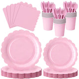 Zoonlinpp 112 PCS Pink Disposable Paper Plates Set Party Supplies Include 7'' Dessert and 9'' Dinner Plates, Napkins, Cups, Knives, Forks, Spoons