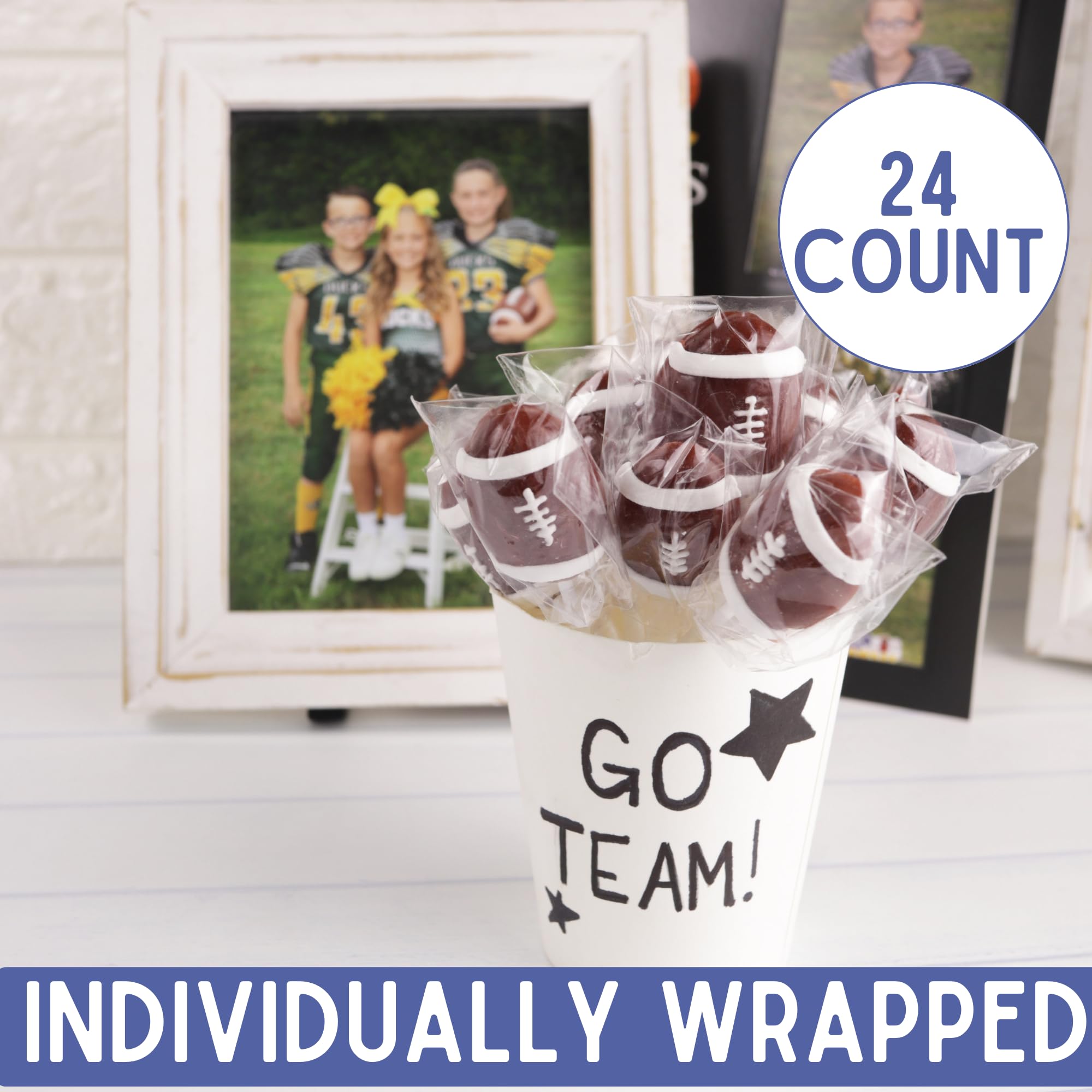 Football Lollipops, Individually Wrapped Sports Suckers, Fruit Flavored, Team Party Favors, 24 Count Box, 10.16 Ounces